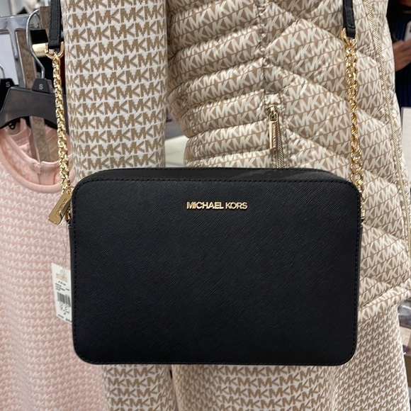 Michael Kors Jet Set Item Large East West Zip Crossbody Leather Black - Picture 15 of 17